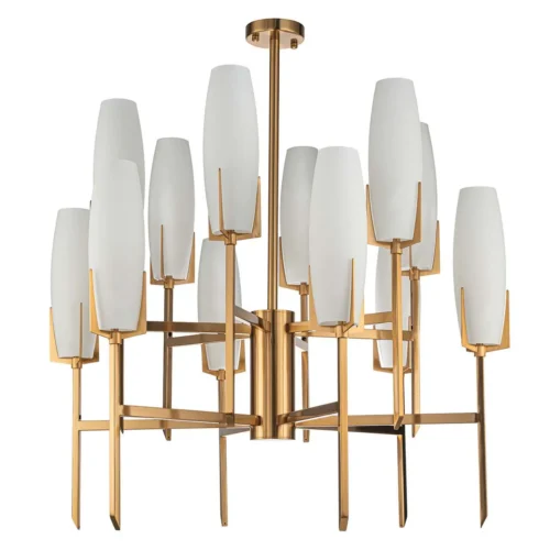 Grand lustre à branches dorées et tulipes de verre opalin Ethan Chloé 92 cm — vue 2