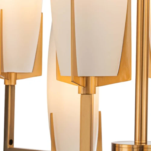 Grand lustre à branches dorées et tulipes de verre opalin Ethan Chloé 92 cm — vue 5
