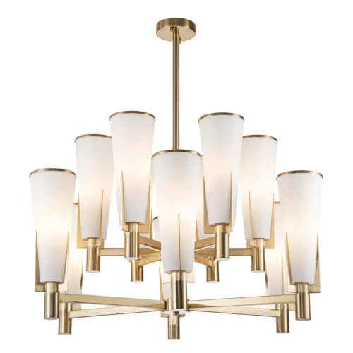 Grand lustre douze bras dorés cornets de verre dépoli Ethan Chloé 90 cm — vue 2