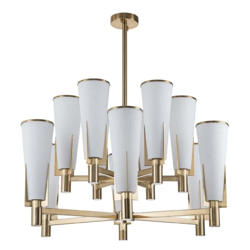 Grand lustre douze bras dorés cornets de verre dépoli Ethan Chloé 90 cm — vue 3