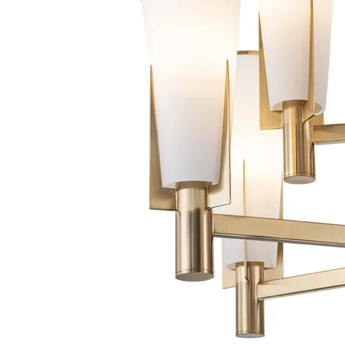 Grand lustre douze bras dorés cornets de verre dépoli Ethan Chloé 90 cm — vue 5