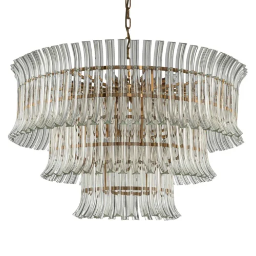 Grand lustre lames de verre clair trois étages monture dorée Ethan Chloé 86 cm — vue 2