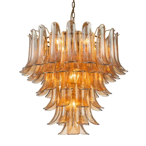 Luminaires Ethan Chloé Grand lustre pétales de verre ambré en cascade sept lumières Ethan Chloé 75 cm