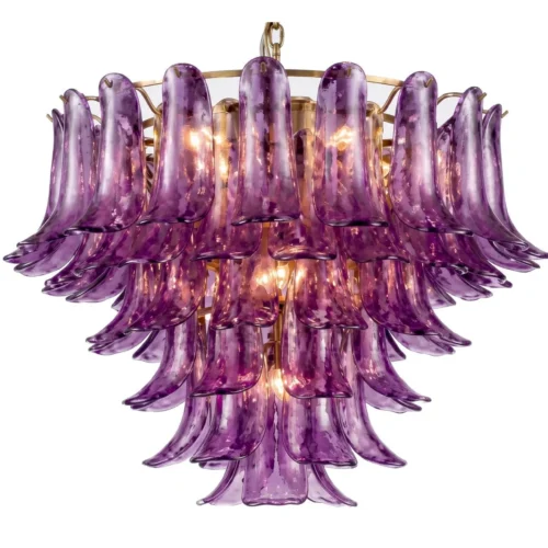Luminaires Ethan Chloé Grand lustre pétales de verre améthyste en cascade Ethan Chloé 72 cm