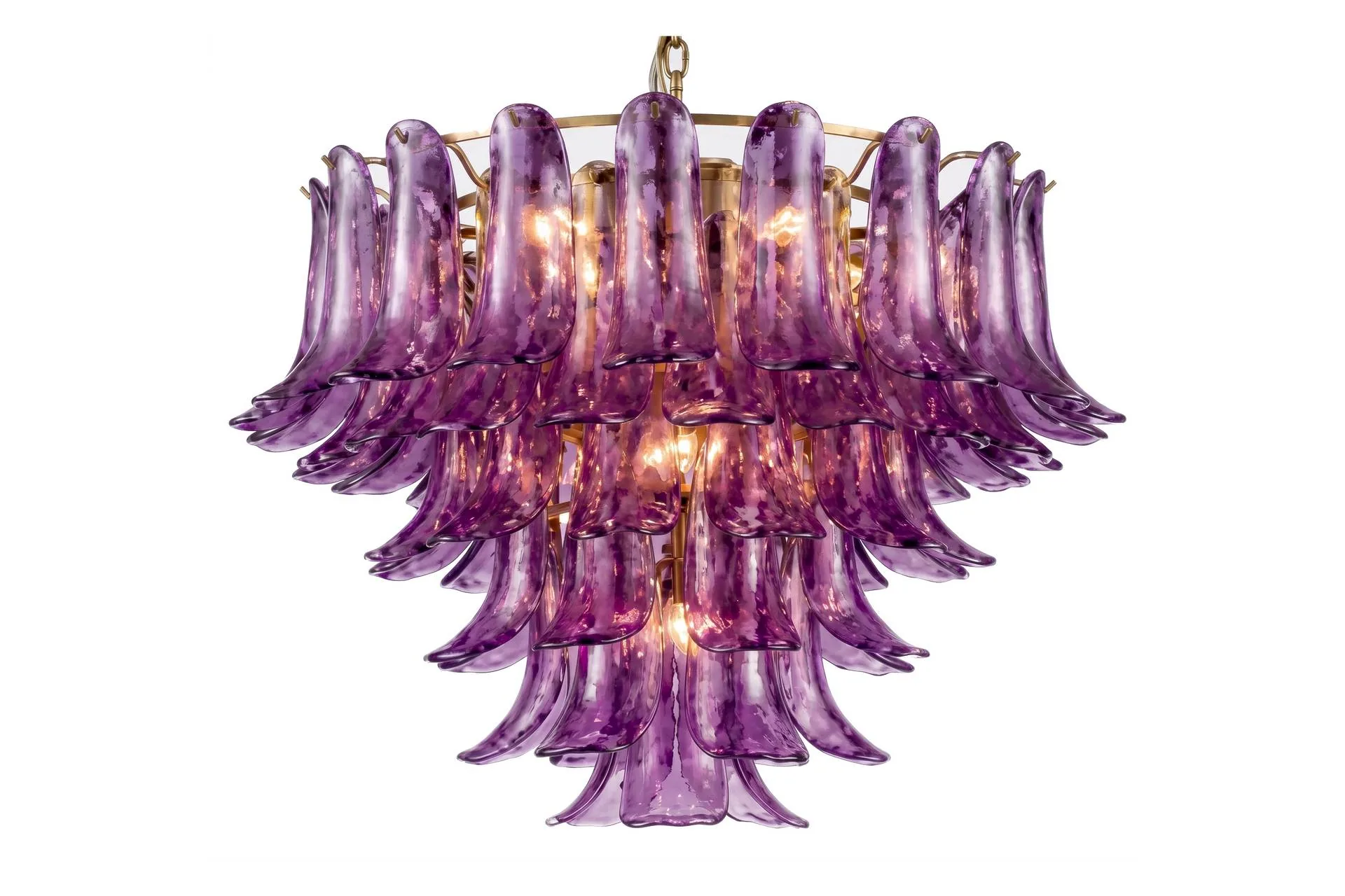 Grand lustre pétales de verre améthyste en cascade Ethan Chloé 72 cm
