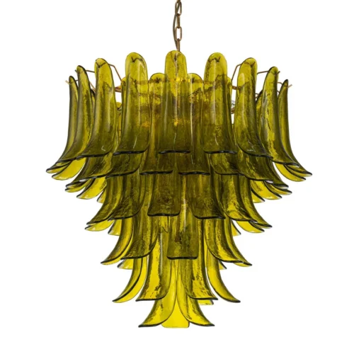 Luminaires Ethan Chloé Grand lustre pétales de verre vert olive sept lumières Ethan Chloé 75 cm