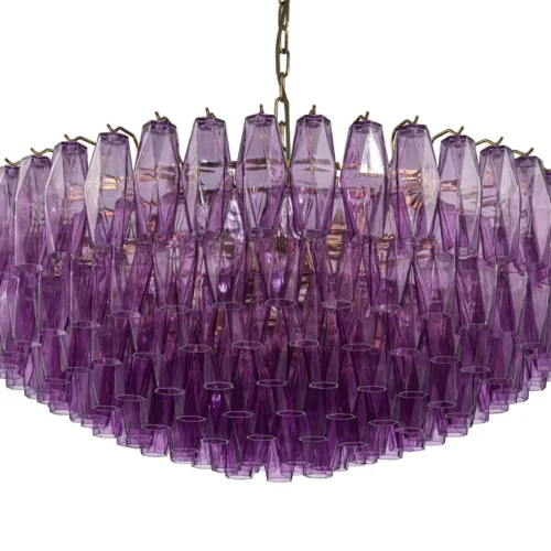 Grand lustre prismes de verre améthyste en couronne Ethan Chloé 90 cm