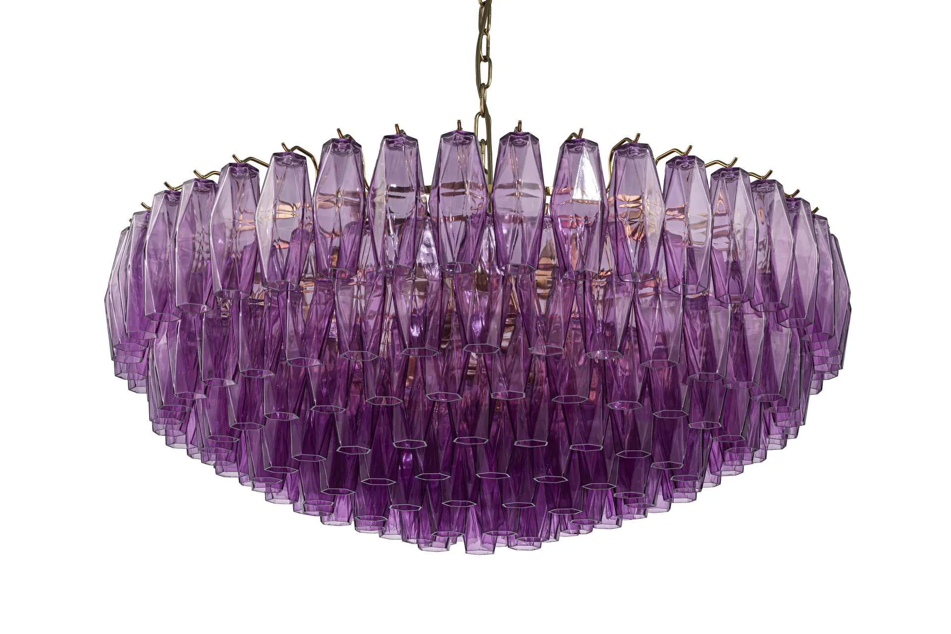 Grand lustre prismes de verre améthyste en couronne Ethan Chloé 90 cm