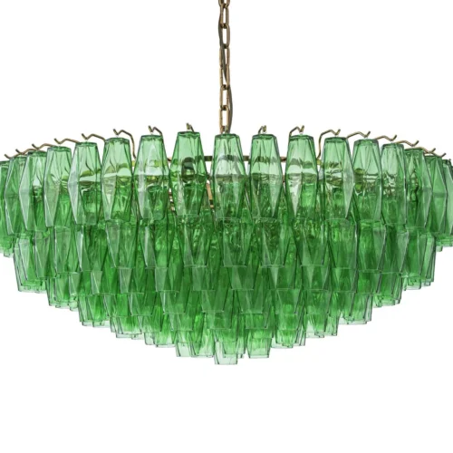 Luminaires Ethan Chloé Grand lustre prismes vert émeraude en verre neuf lumières Ethan Chloé 90 cm