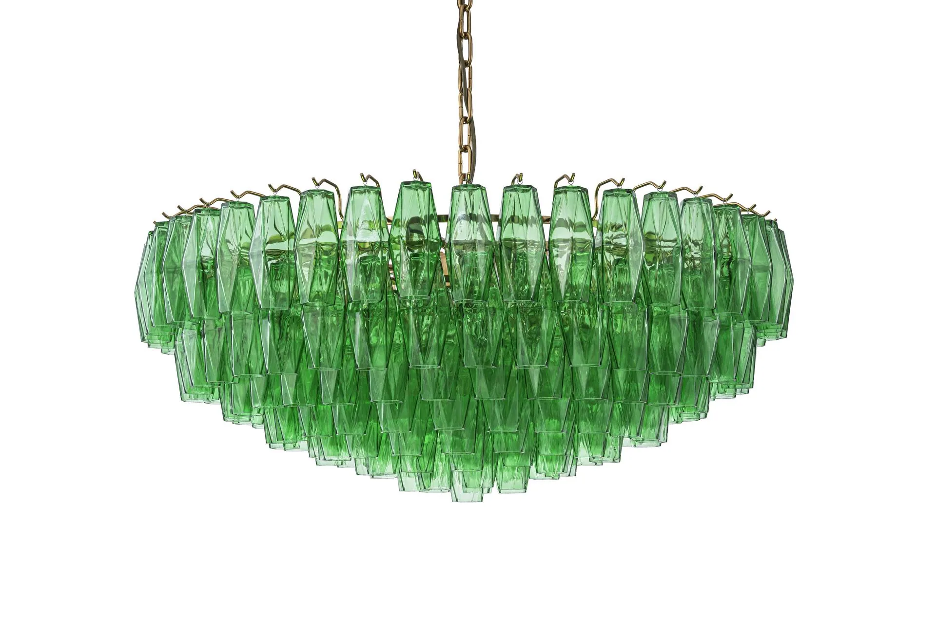 Grand lustre prismes vert émeraude en verre neuf lumières Ethan Chloé 90 cm