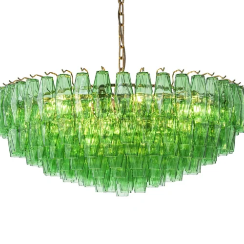 Grand lustre prismes vert émeraude en verre neuf lumières Ethan Chloé 90 cm — vue 2