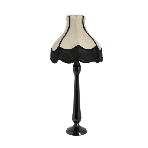 Luminaires Ethan Chloé Grande lampe à franges noires et lin écru pied fuselé Ethan Chloé 85 cm