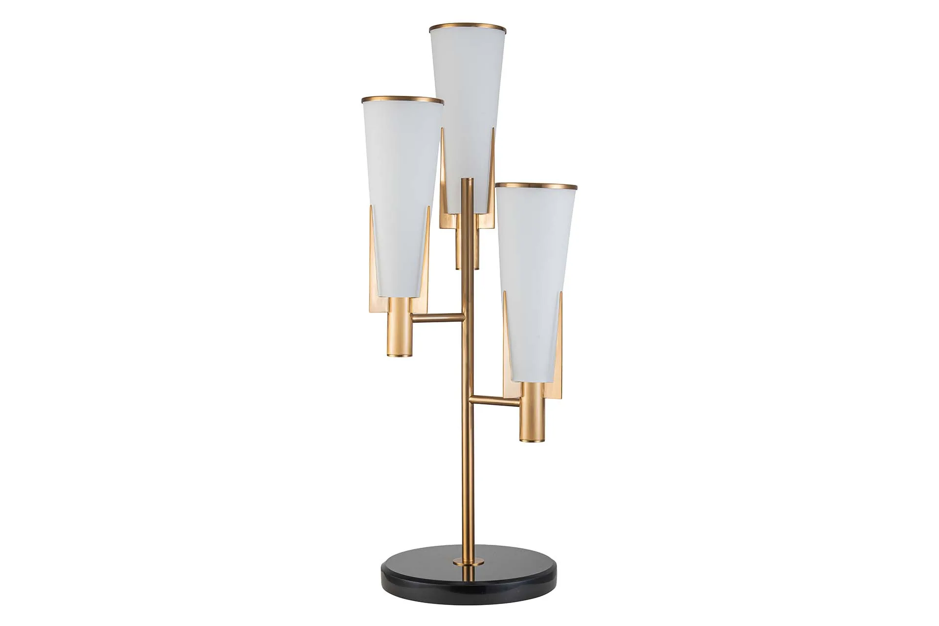 Grande lampe à poser trois tulipes de verre branches dorées Ethan Chloé 108 cm