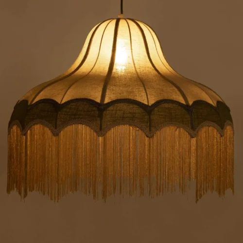 Grande suspension cloche en lin écru bandeau vert franges Ethan Chloé 72 cm — vue 2