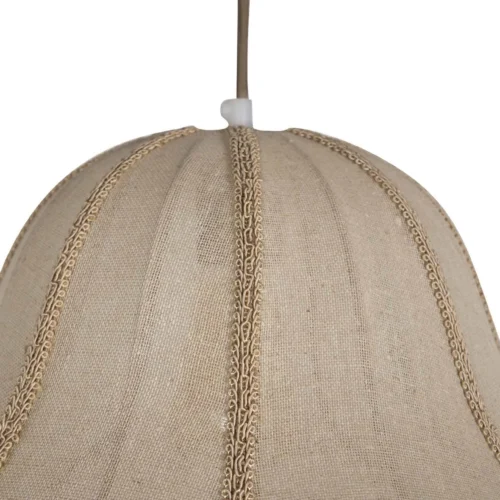 Grande suspension cloche en lin écru bandeau vert franges Ethan Chloé 72 cm — vue 5