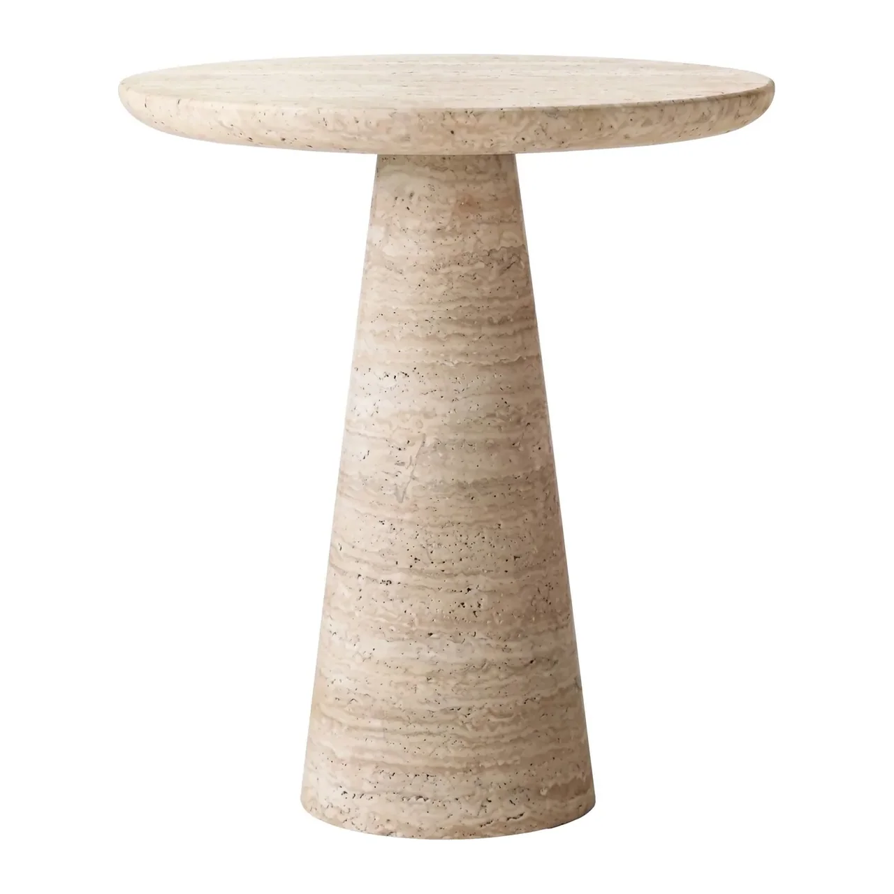 Guéridon haut aspect pierre beige pied conique Ethan Chloé 57 cm
