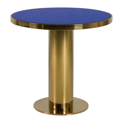 Bouts de canapé Ethan Chloé Guéridon haut plateau bleu en miroir pied colonne doré Ethan Chloé 80 cm