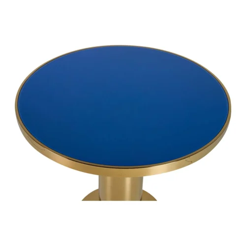 Table bistrot miroir bleu ronde pied colonne doré Ethan Chloé 80 cm — vue 4