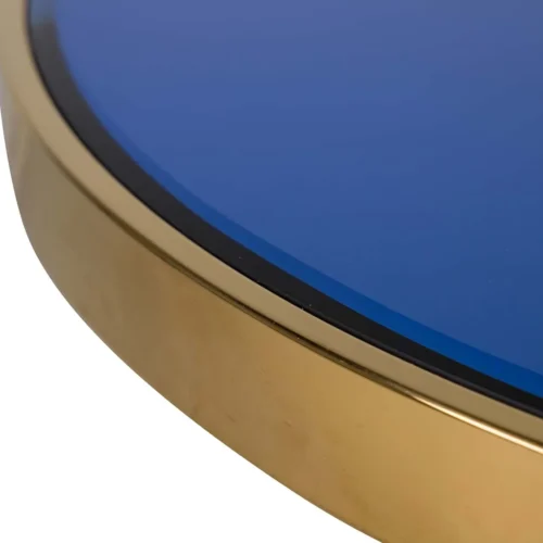 Table bistrot miroir bleu ronde pied colonne doré Ethan Chloé 80 cm — vue 7