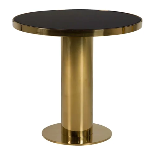 Ethan Chloé Guéridon haut plateau noir en miroir pied colonne doré Ethan Chloé 80 cm