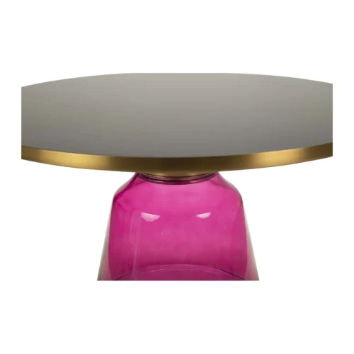 Table basse verre soufflé rose ronde plateau noir cerclé doré Ethan Chloé 75 cm — vue 4