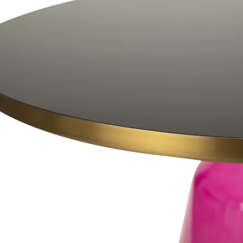 Table basse verre soufflé rose ronde plateau noir cerclé doré Ethan Chloé 75 cm — vue 6