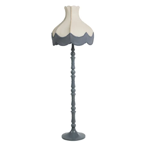 Luminaires Ethan Chloé Lampadaire abat-jour à franges en lin écru et bleu Ethan Chloé 150 cm