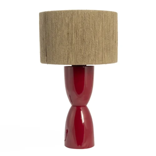 Lampes à poser Ethan Chloé Lampe à poser abat-jour jute pied laqué rouge Ethan Chloé 50 cm