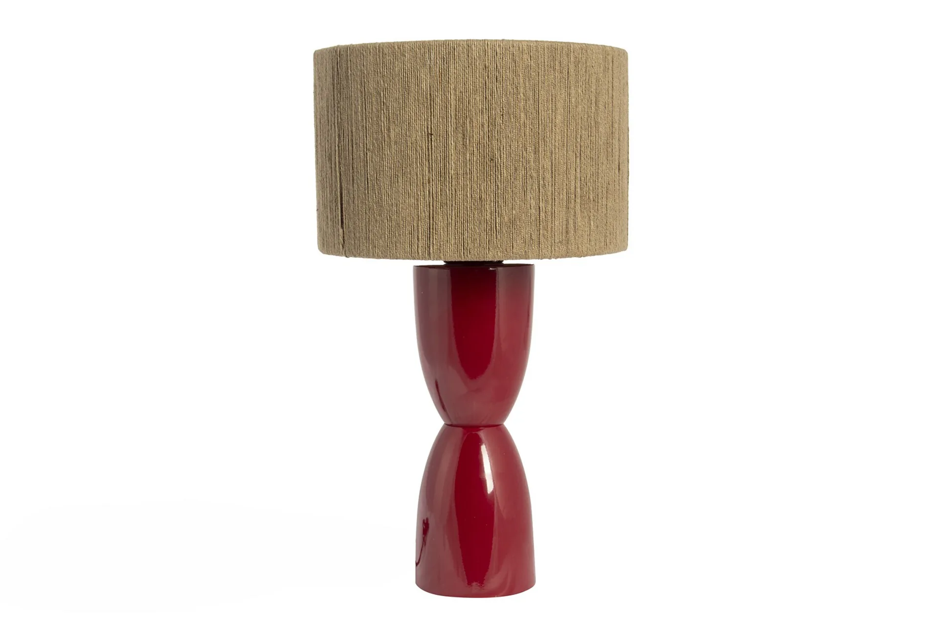 Lampe à poser abat-jour jute pied laqué rouge Ethan Chloé 50 cm