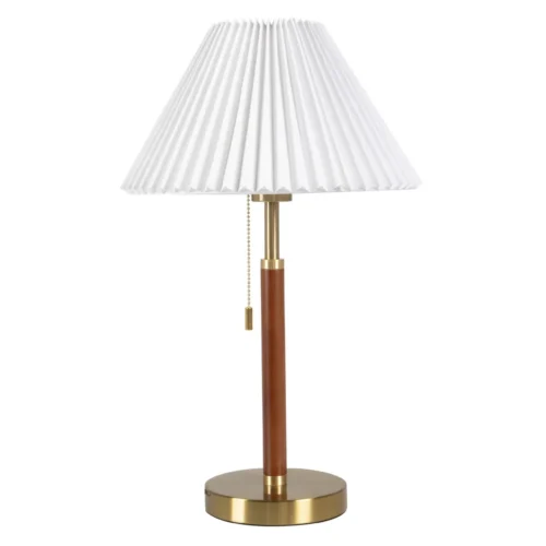 Lampe à poser abat-jour plissé blanc fût brun Ethan Chloé 50 cm