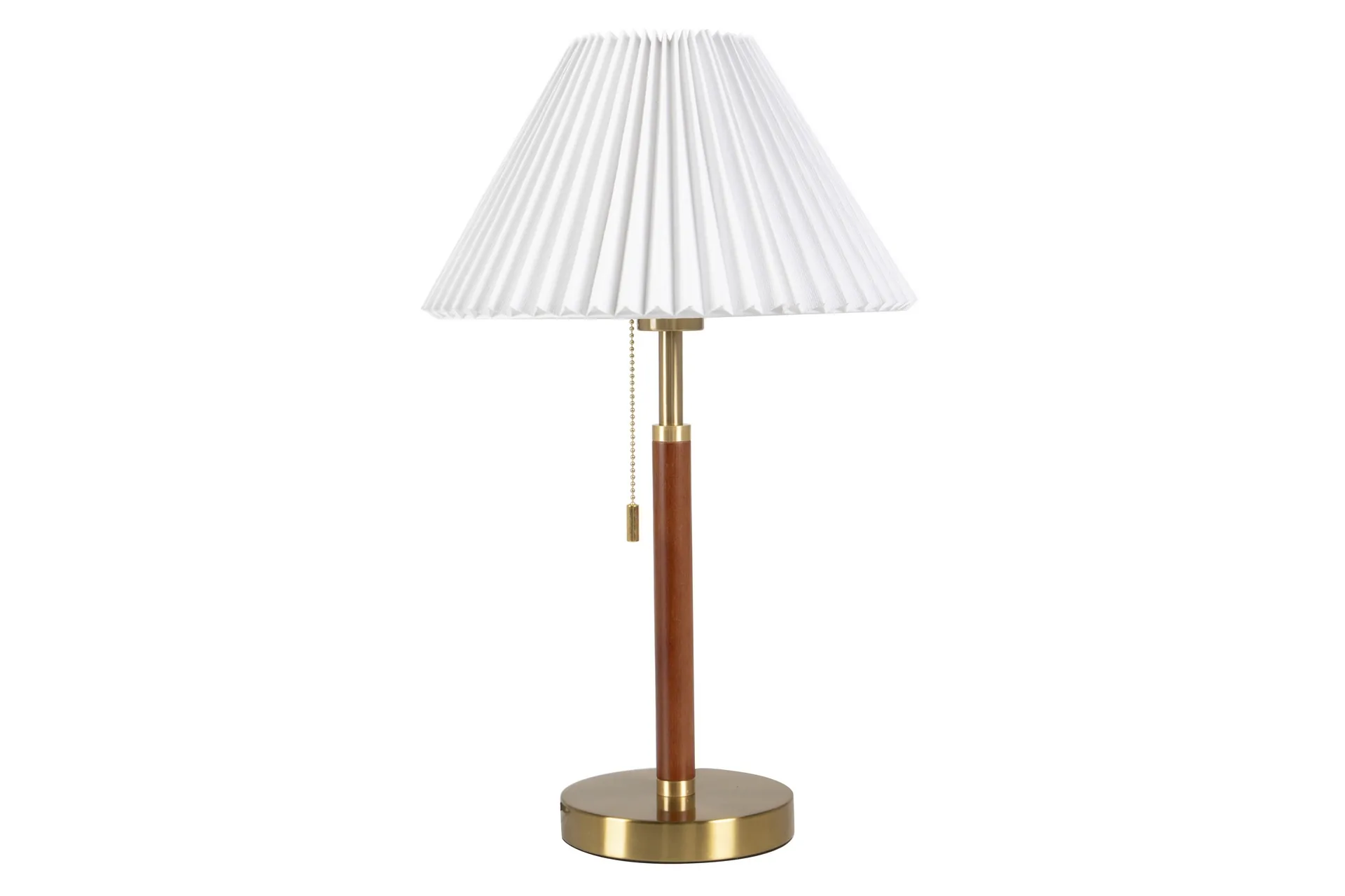 Lampe à poser abat-jour plissé blanc fût brun Ethan Chloé 50 cm