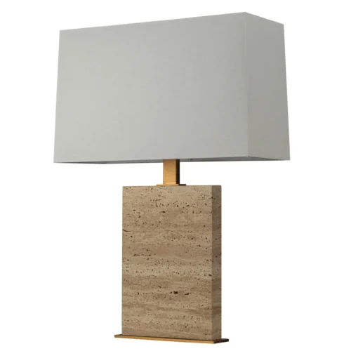 Lampe à poser bloc de travertin semelle dorée abat-jour lin Ethan Chloé 60 cm — vue 2