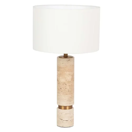 Lampes à poser Ethan Chloé Lampe à poser cylindre de travertin bague dorée Ethan Chloé 73 cm