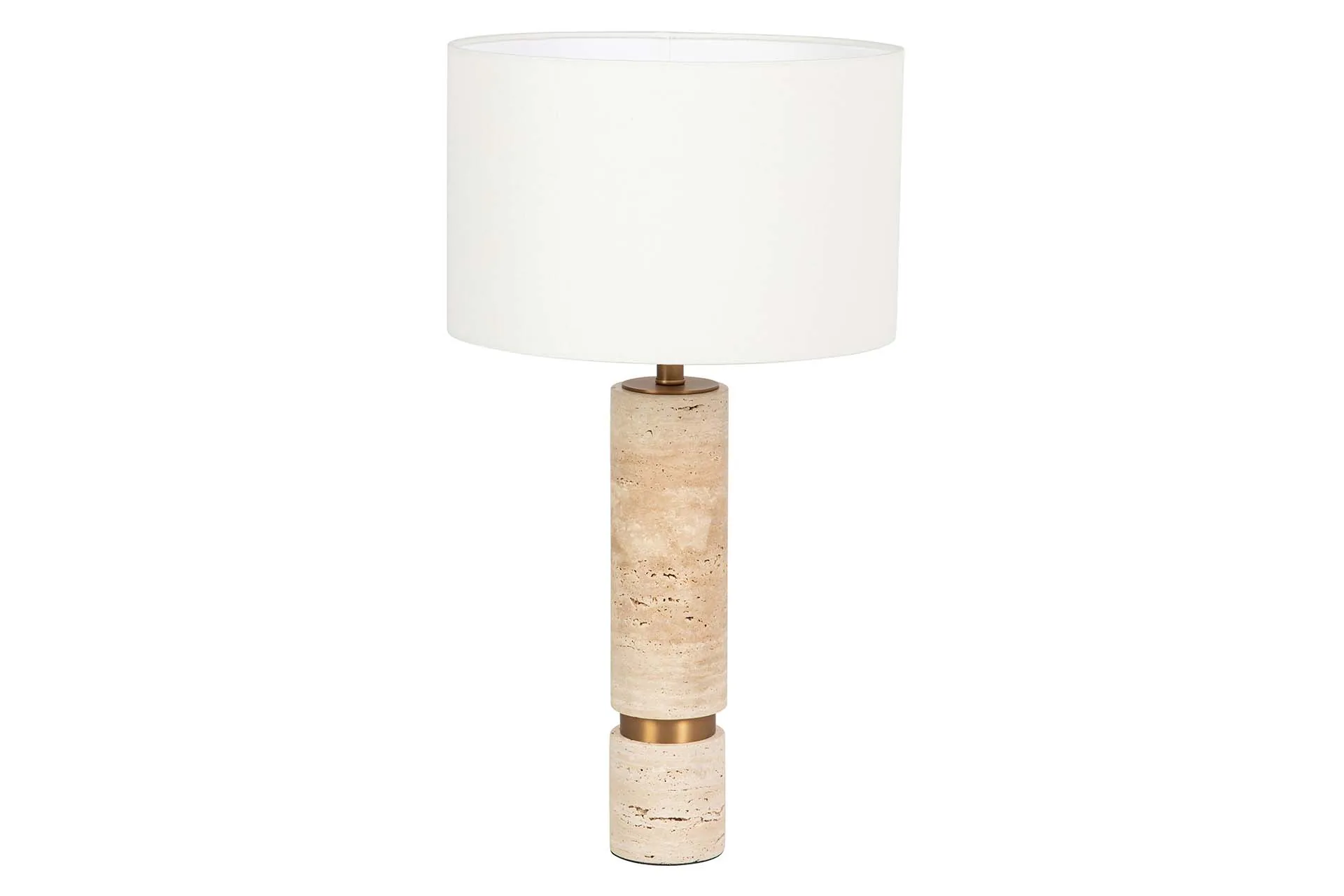 Lampe à poser cylindre de travertin bague dorée Ethan Chloé 73 cm
