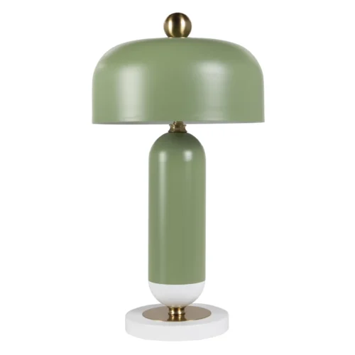 Luminaires Ethan Chloé Lampe à poser dôme laqué socle blanc bille dorée Ethan Chloé 50 à 55 cm