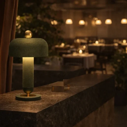 Lampe à poser dôme laqué socle blanc bille dorée Ethan Chloé 50 à 55 cm — vue 3