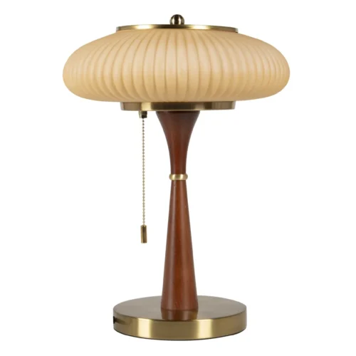 Lampe à poser dôme nervuré ambré fût brun Ethan Chloé 40 cm de haut — vue 2