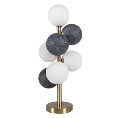 Luminaires Ethan Chloé Lampe à poser grappe de globes opalins et gris tige dorée Ethan Chloé 60 cm
