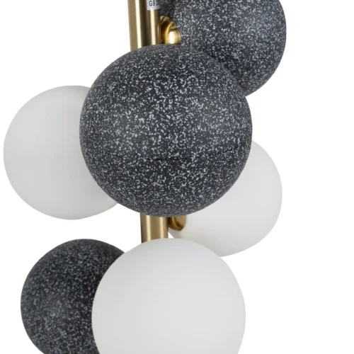Lampe à poser grappe de globes opalins et gris tige dorée Ethan Chloé 60 cm — vue 2