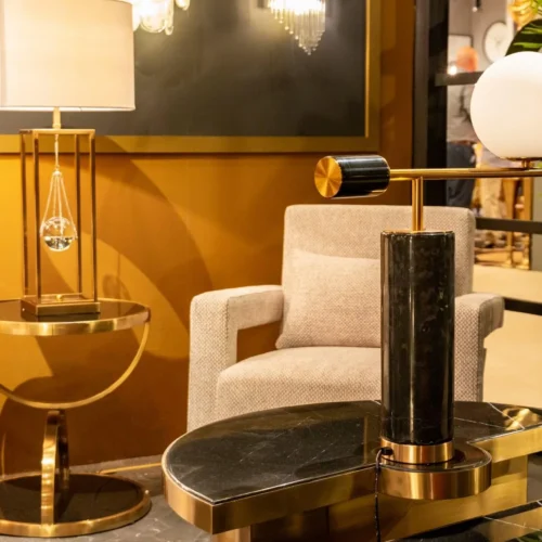 Lampe à poser lanterne dorée goutte de verre Helsinki Ethan Chloé 80 cm — vue 3