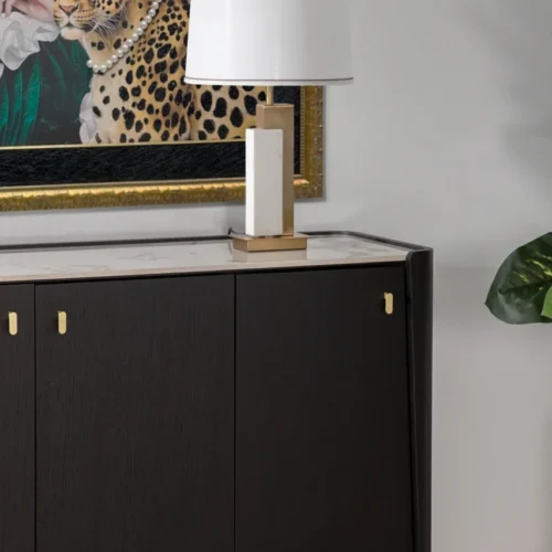 Lampe à poser marbre équerre dorée bloc blanc veiné Ethan Chloé 62 cm — vue 3