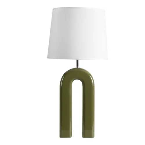 Lampes à poser Ethan Chloé Lampe à poser pied en arche laqué vert abat-jour blanc Ethan Chloé 75 cm