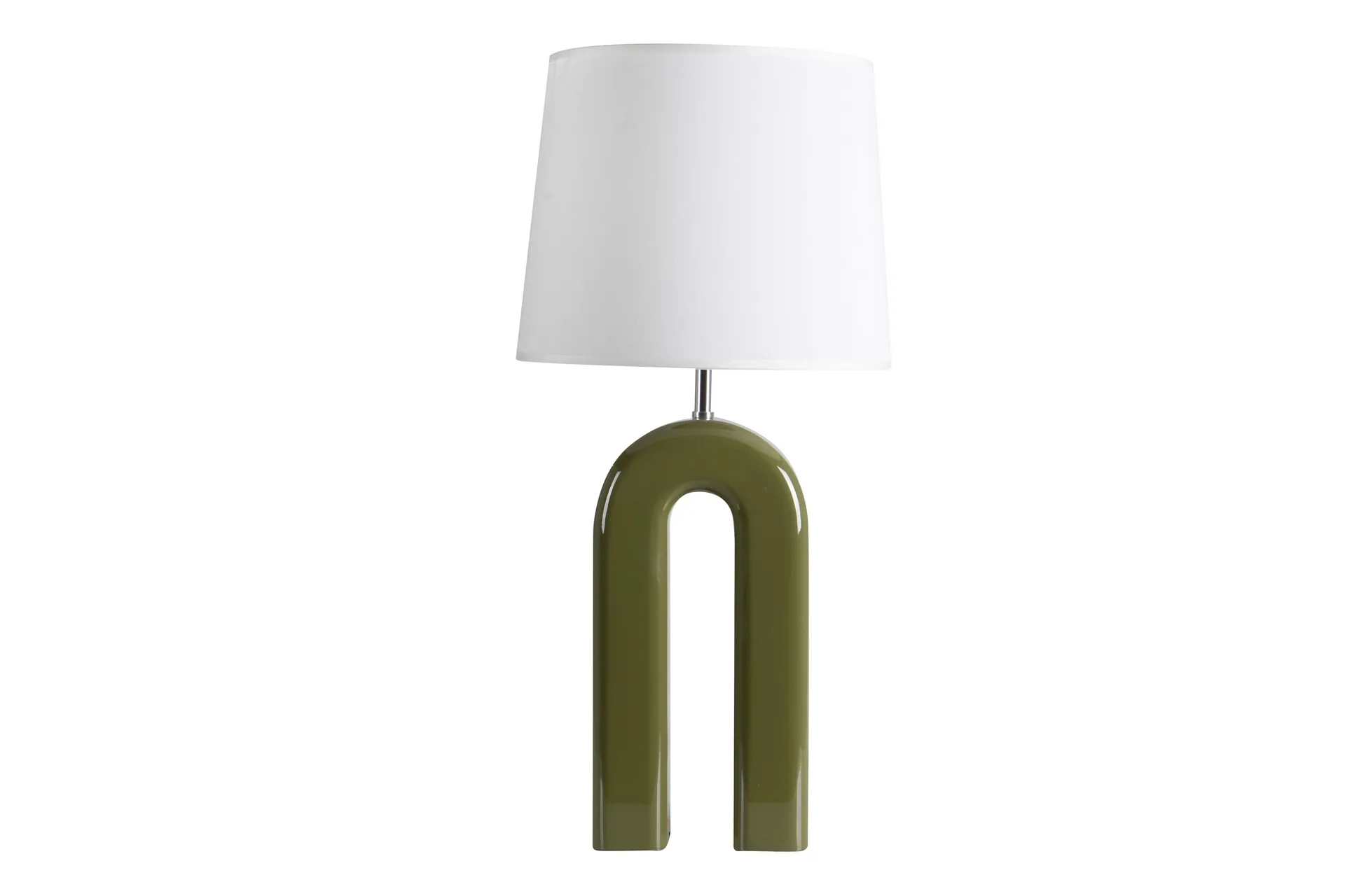 Lampe à poser pied en arche laqué vert abat-jour blanc Ethan Chloé 75 cm