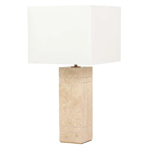Lampe à poser pilier carré en travertin abat-jour lin Ethan Chloé 71 cm — vue 2