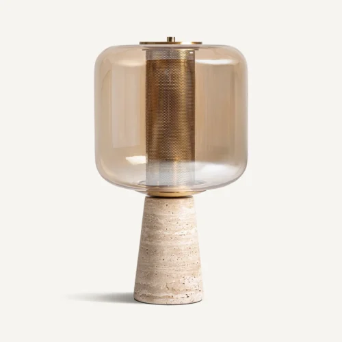 Luminaires Lampe à poser verre ambre fumé et travertin 52 cm Vical Home