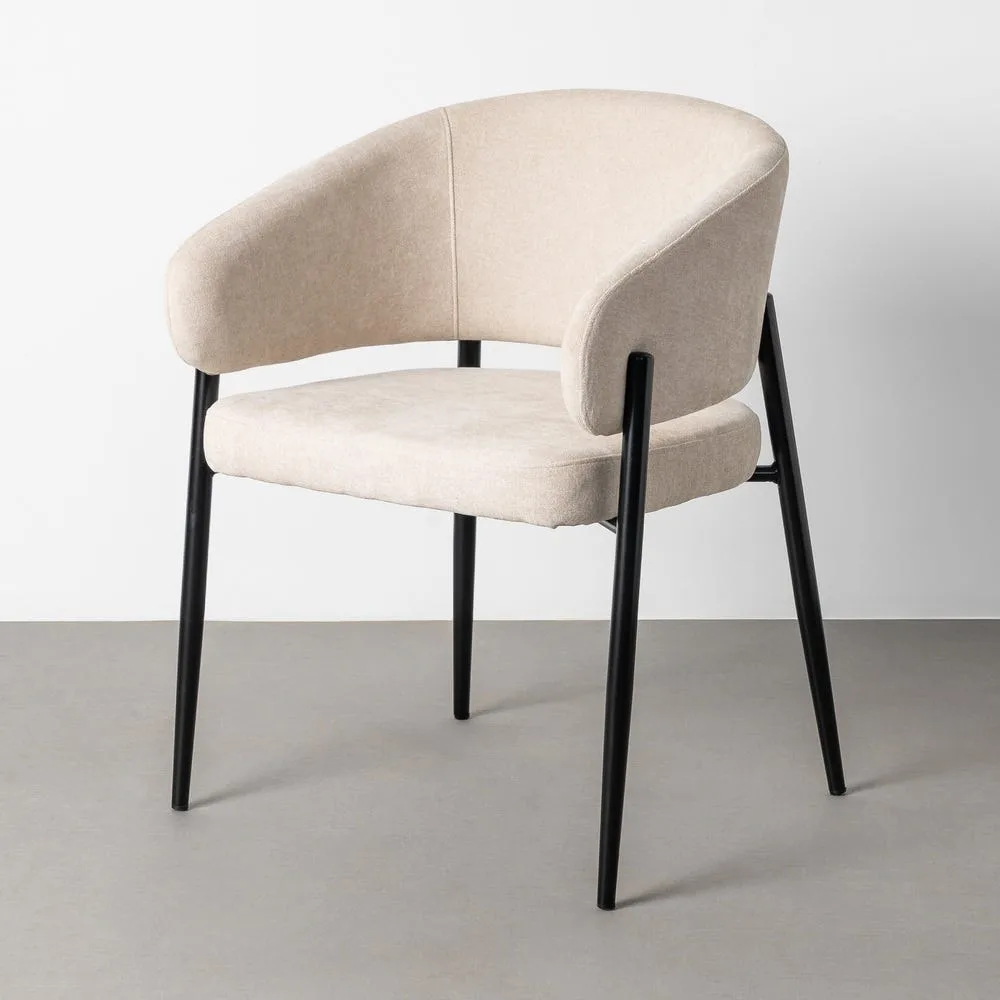 Lot 2 Chaises avec accoudoirs tissu crème Ixia 60 cm