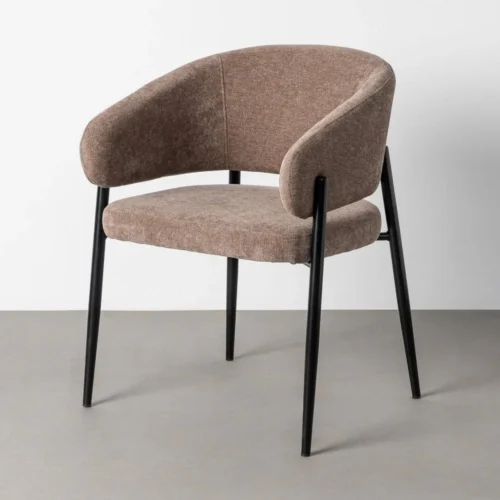 Chaise salle a manger Lot 2 Chaises avec accoudoirs tissu marron Ixia 60 cm