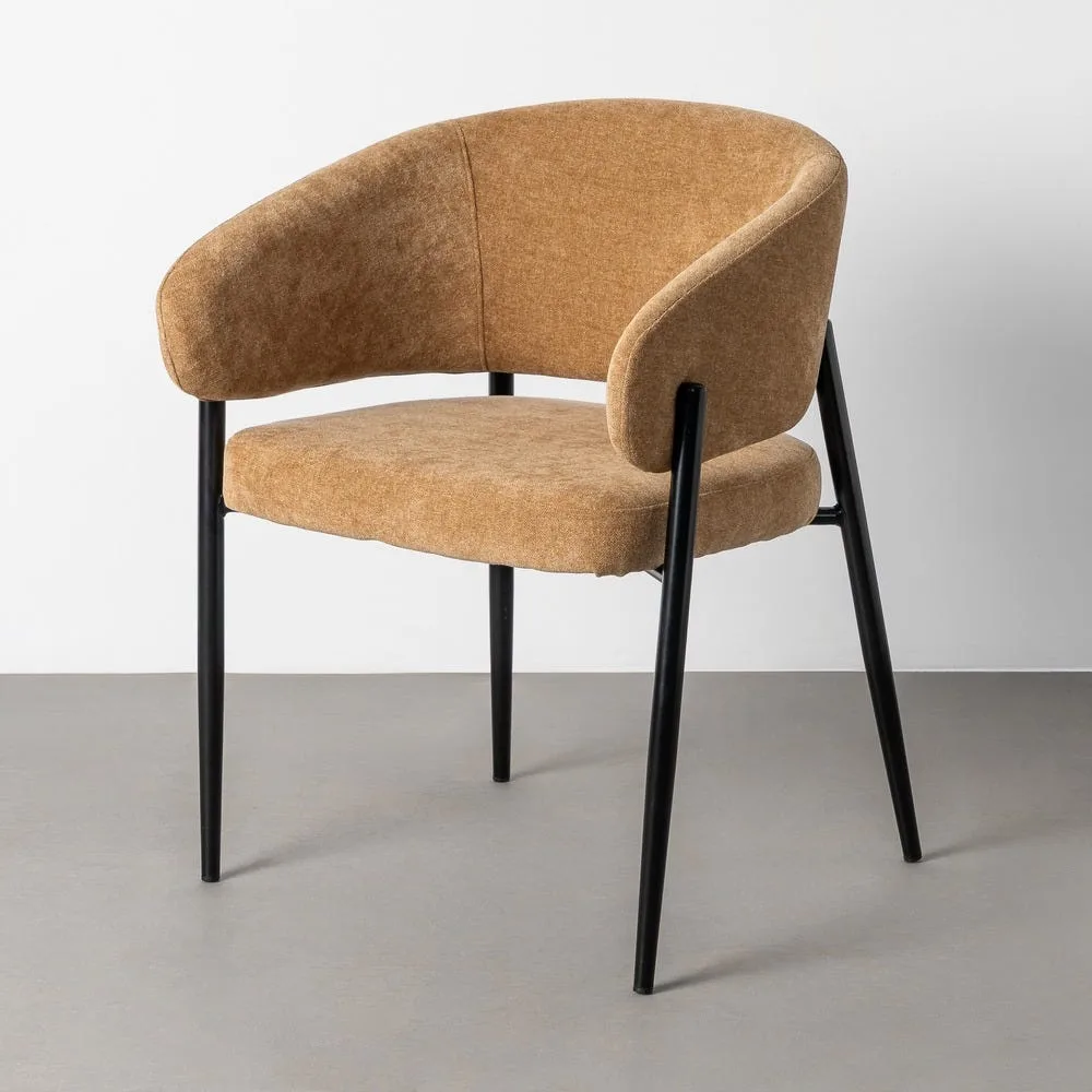 Lot 2 Chaises avec accoudoirs tissu ocre Ixia 60 cm