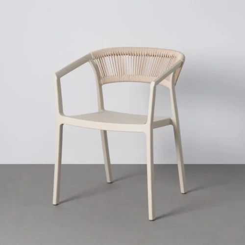 Lot 2 Chaises de jardin avec accoudoirs sable dossier en corde Ixia 56 cm