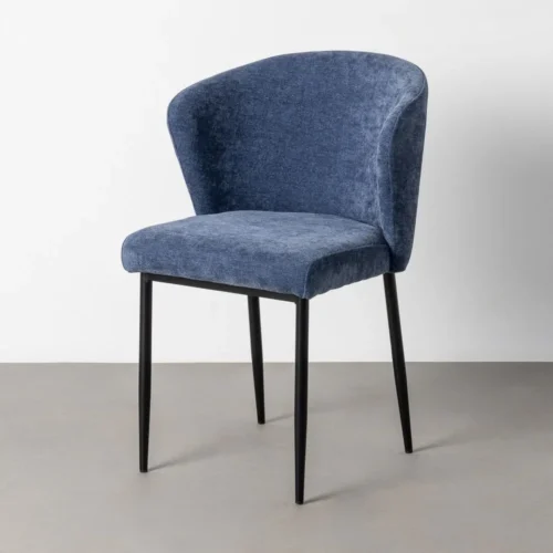 Chaise salle a manger Lot 2 Chaises tissu bleu dossier enveloppant pieds métal noir Ixia 59 cm